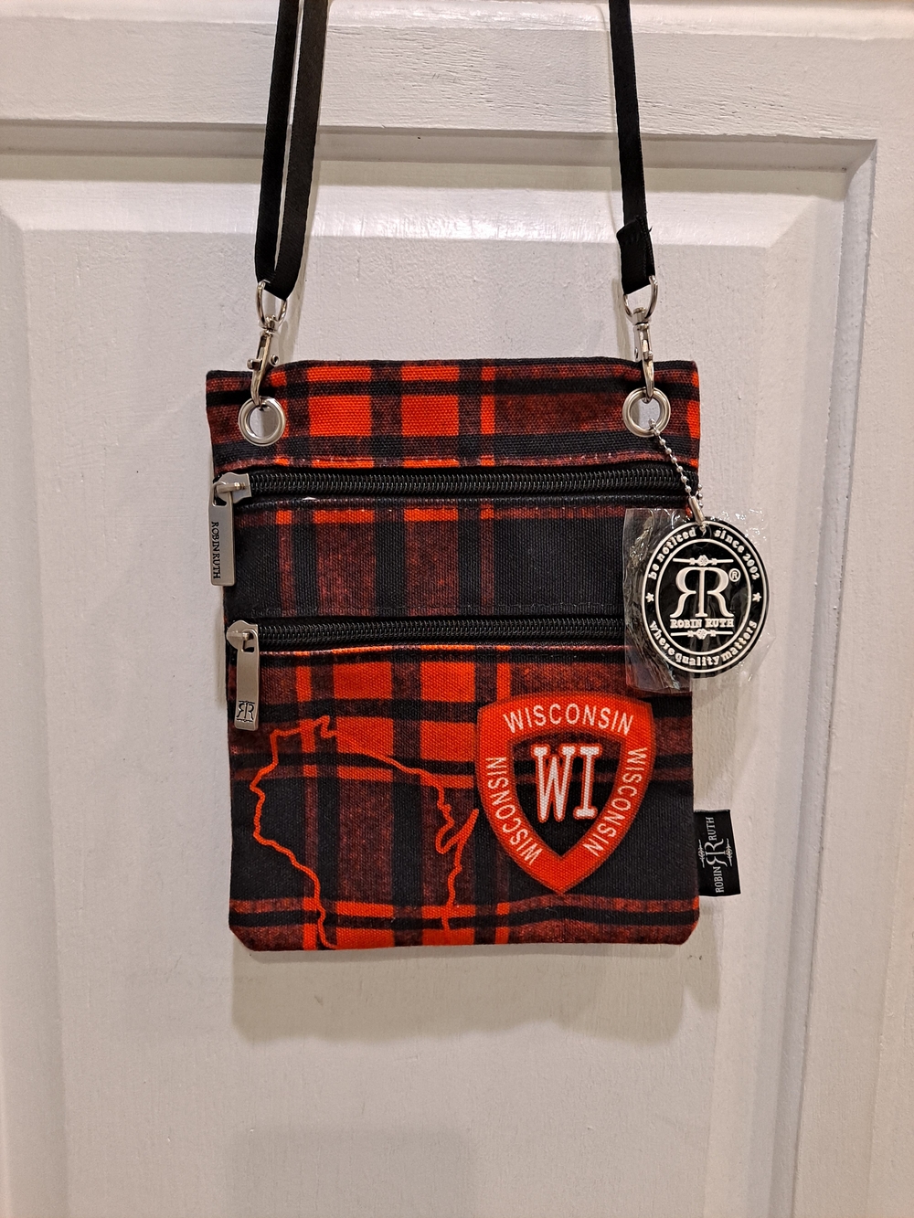 Robin Ruth Red & Black Plaid State Of Wisconsin Crossbody Minimalist Bag